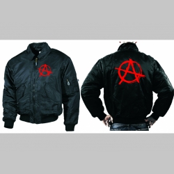 Anarchy áčko v krúžku čierna zimná letecká bunda BOMBER Winter Jacket s límcom, typ CWU z pevného materiálu s masívnym zipsom na zapínanie 100%nylón, čiastočne 